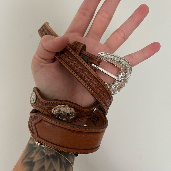 Vintage Western Brown Leather Belt Justin Top Grain Cowhide Made in US - Picture 3 of 6